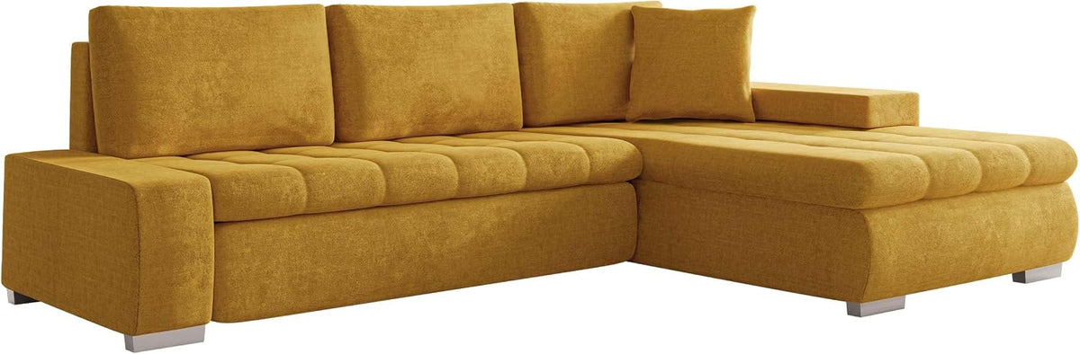 Sofa Mirjan24, Gelb, Ecksofa Orkan Mini Premium, Couch mit Schlaffunktion und Bettfunktion, Eckcouch mit Bettkasten