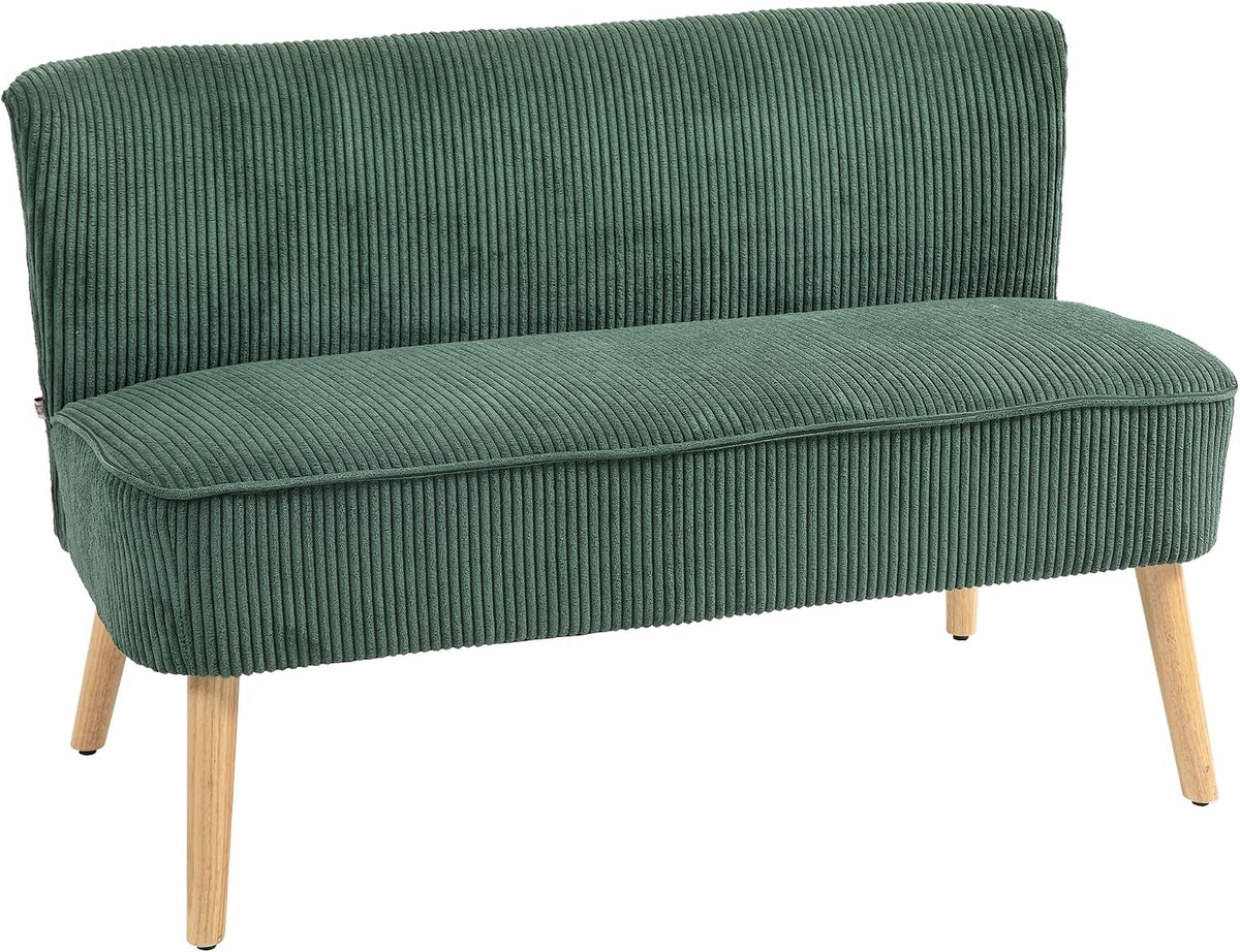 Sofa HOMCOM, 117 x 56,5 x 77 cm, Grün, 2 Sitzer Couch, Kleine Loveseat mit Cord-Optik Modern Polstersofa für, Schlafzimmer