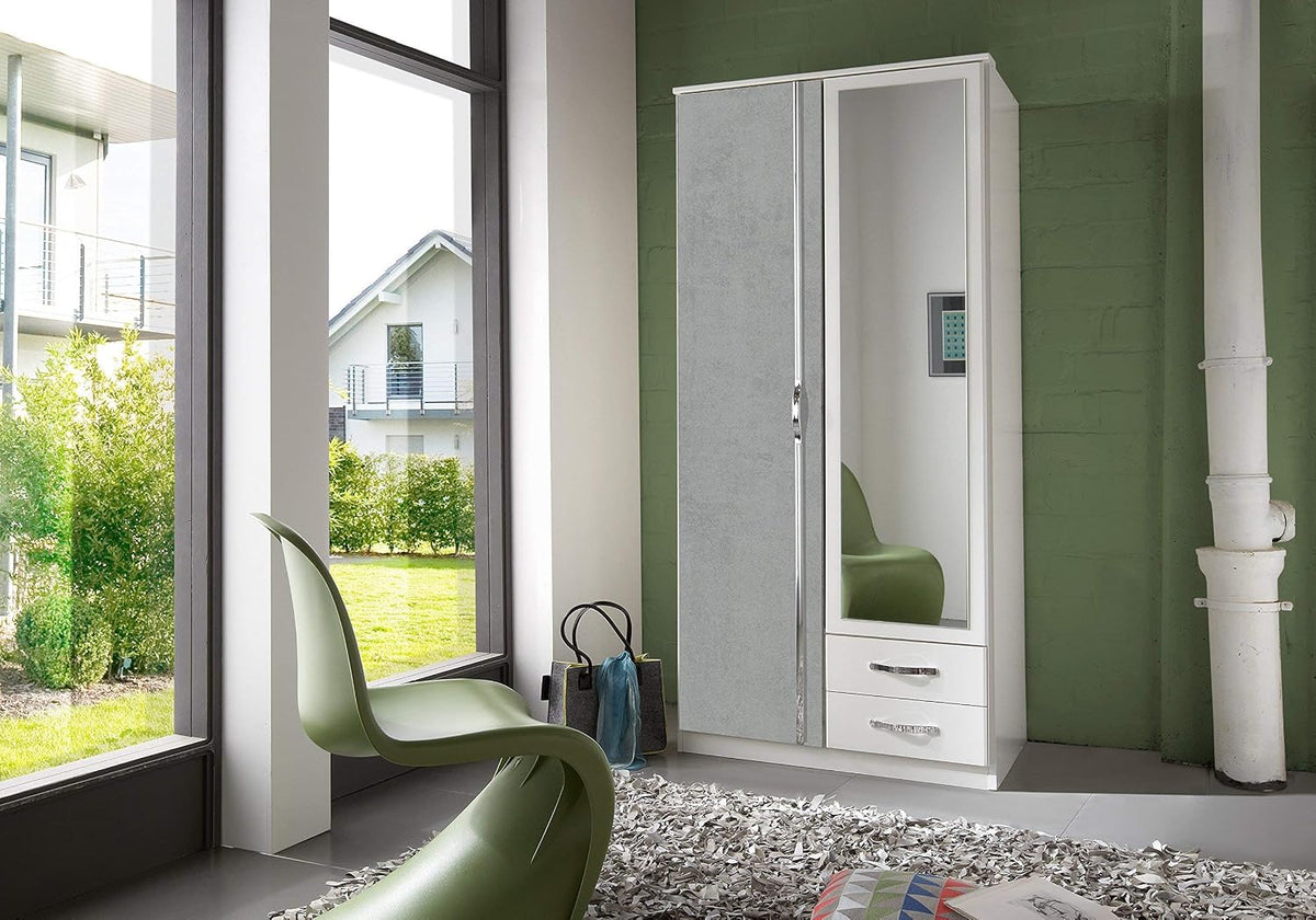 WIMEX Kleiderschrank, 90 x 198 x 58 cm, Weiss/Lichtgrau, / Drehtürenschrank Duo, 2 Türen, 2 Schubladem, (B/H/T)