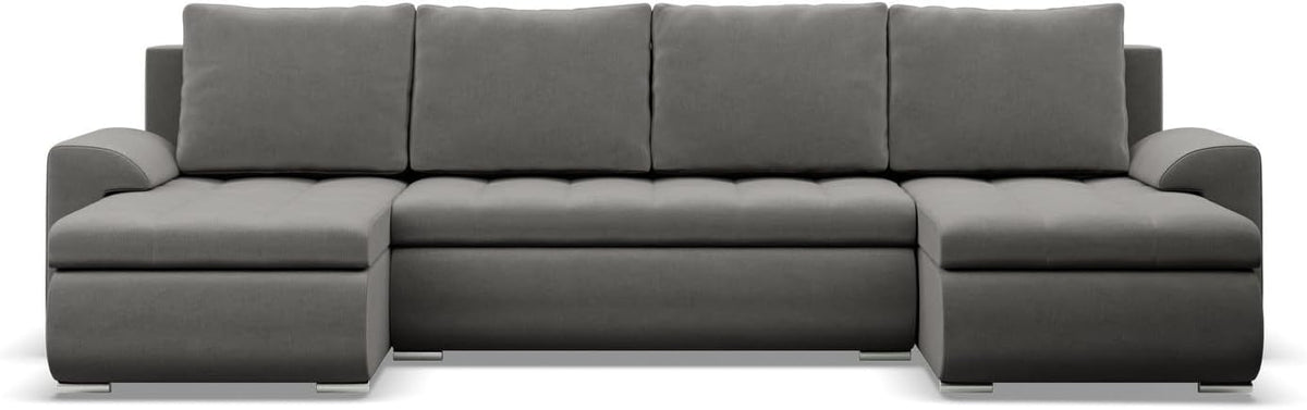 Sofa Mebligo, Hellgrau, Ecksofa mit Schlaffunktion und 3 Bettkasten FORESTA, im Sitz: Wellenfeder + Schaumstoff