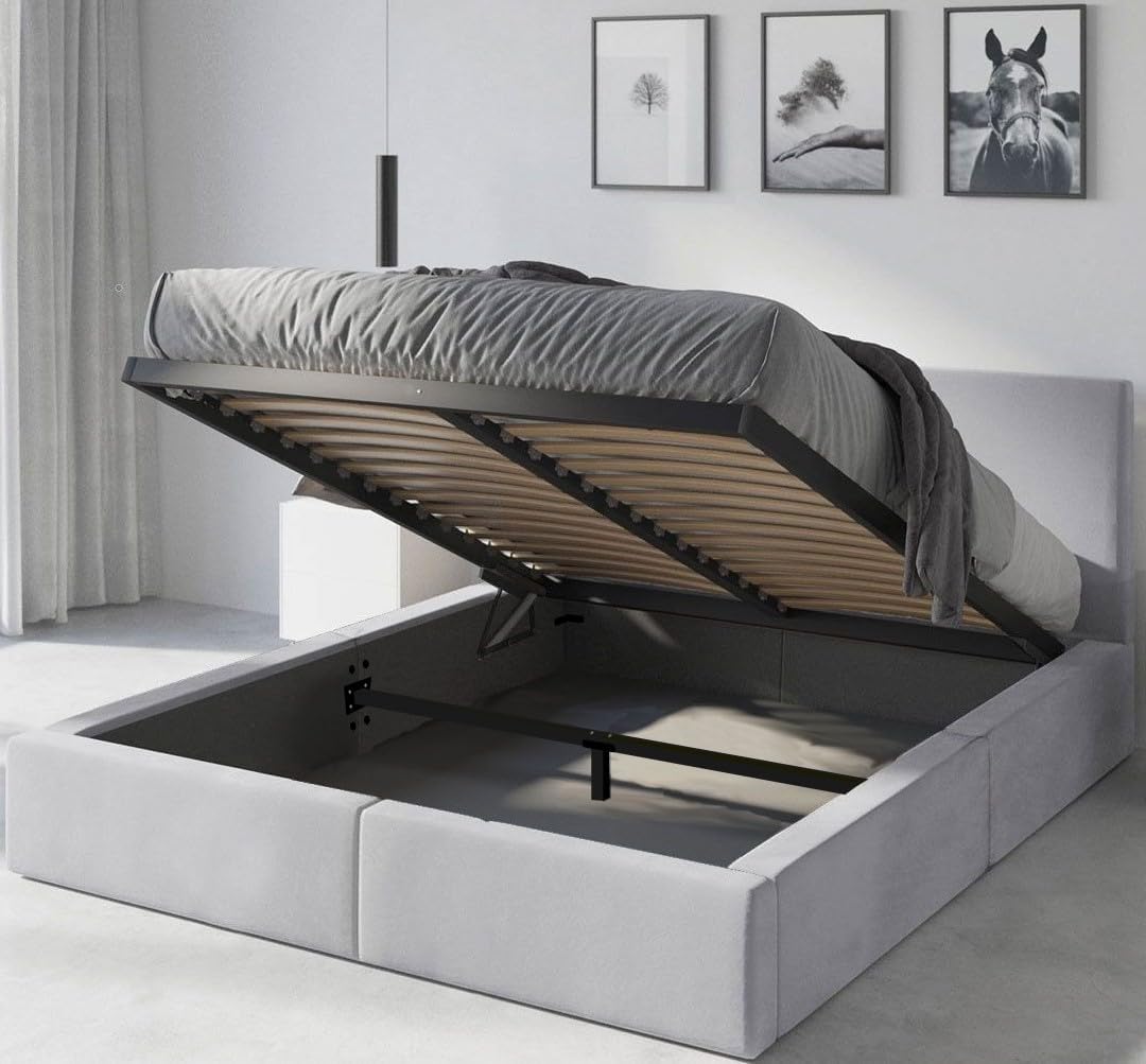 Interbeds Bett, 140x200 cm, Aschgrau, Polsterbett Hilton 140x200 Bettgestell mit Metall Lattenrost, mit Stauraum