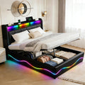 XMFFPM Bettrahmen, 160x200 cm, Schwarz, Polsterbett mit Stauraum, Lederrückwand, USB & Type-C-Anschlüssen, LED-Beleuchtung