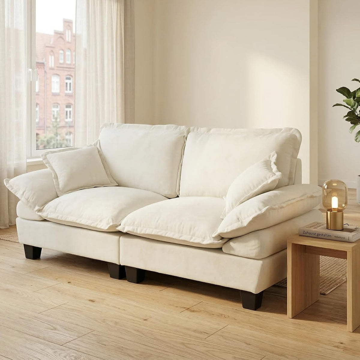 Luscriate Sofa, Beige, Cloud mit Ottomanen, Modulares Ecksofa aus Chenille, modernes Designer mit 2 Kissen für Wohnzimmer & Apartment