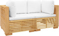 vidaXL Sofa, Massives Teakholz mit Finish auf Wasserbasis, Stoff (100 % Polyester), Natur/Weiss