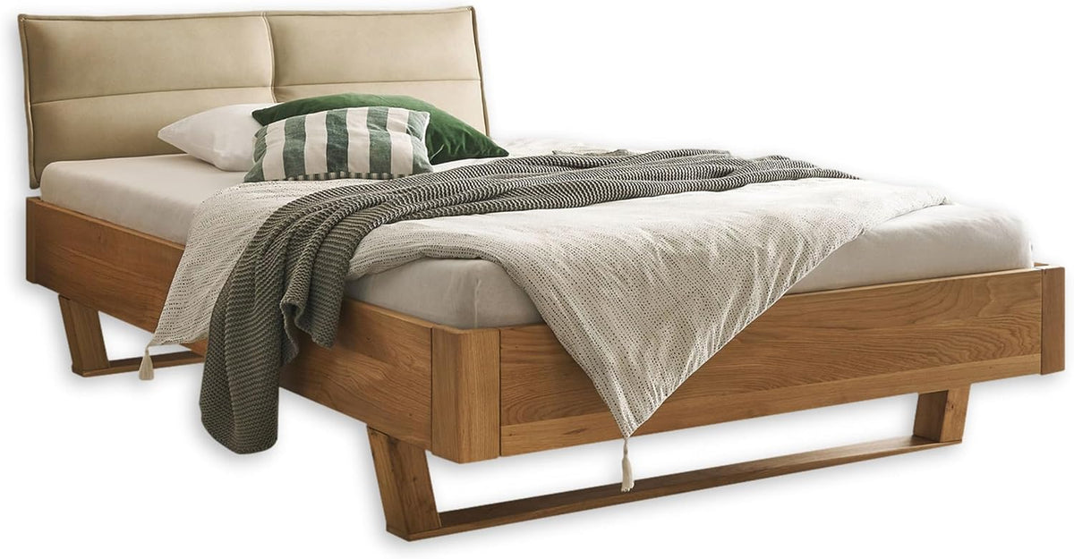 Stella Trading Bett, 146 x 89 x 219 cm, Beige/Holz, TJARK Modernes Massivholzbett 140x200