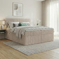 A&J MöbelLand Bett, Beige, Boxspringbett RALF 120x200 mit Bettkasten und Topper, Bonellmatratze H2, Stauraum