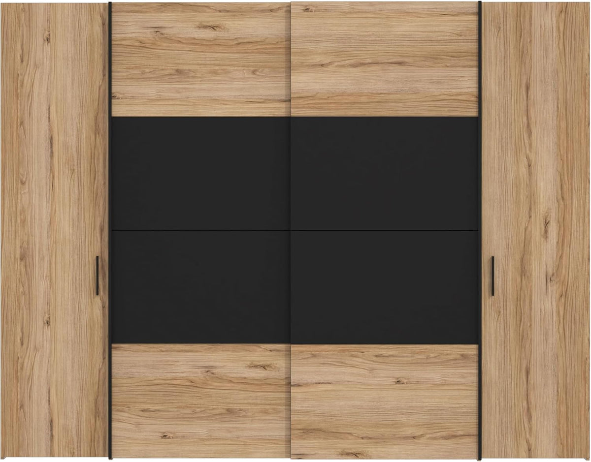 Kleiderschrank Forte, 270 cm, 210 cm, 61 cm, Eiche/Schwarz, DALATE Schrank 270, Schwebetürenschrank gross Schlafzimmer Drehtürenschrank gross