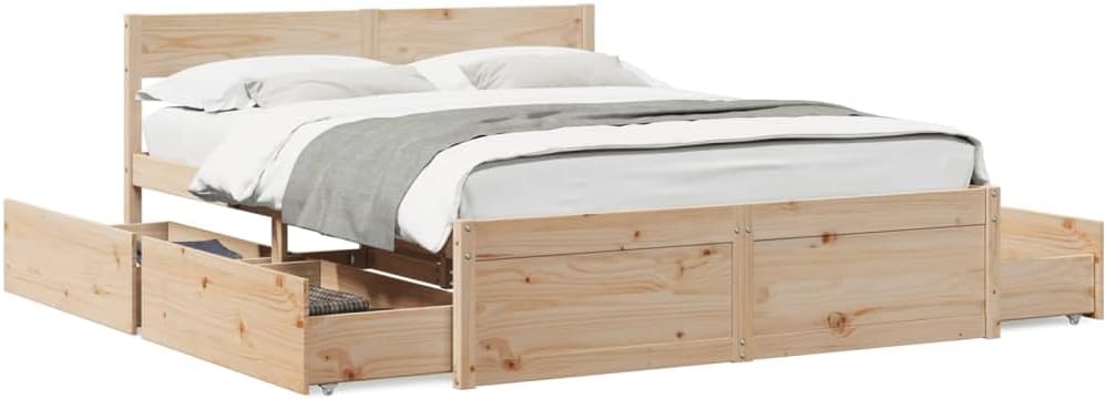 SooIarix Boxspringbett, 140x200 cm, Massives Kiefernholz (unbehandelt), Natur