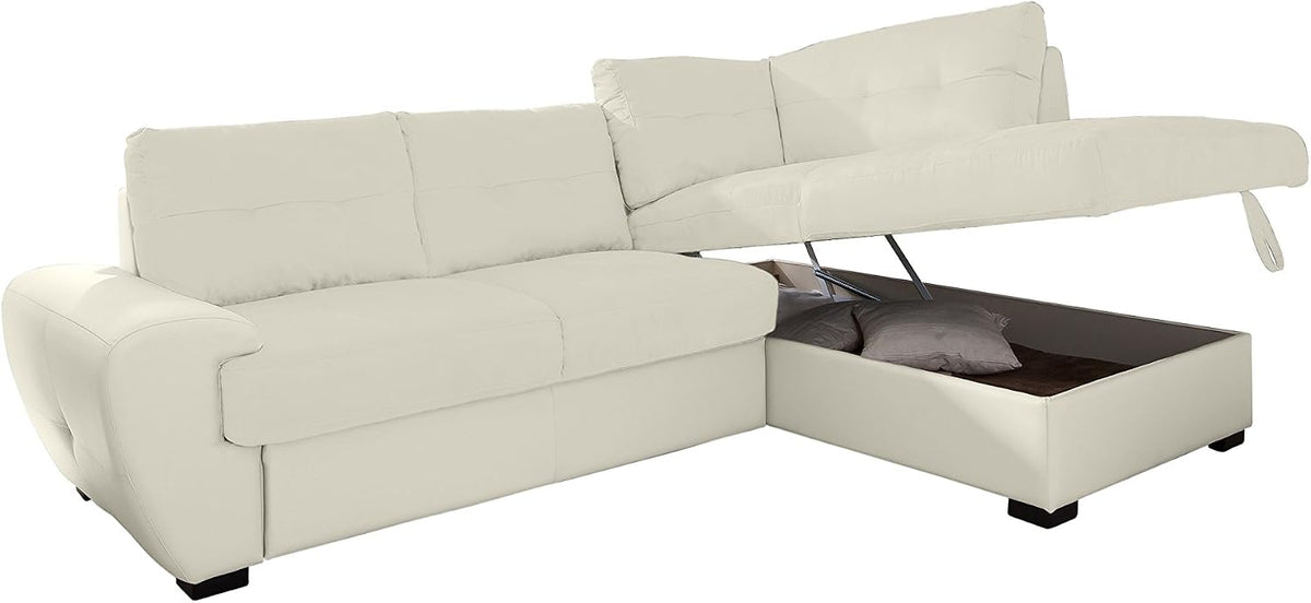Sofa Mivano, 174 x 244 x 88 cm, Creme, Cotta 2F-Otm/BK Rücken Echt Ecksofa, Sitz Strukturgewebe, 100% Korpus Kunstleder PU