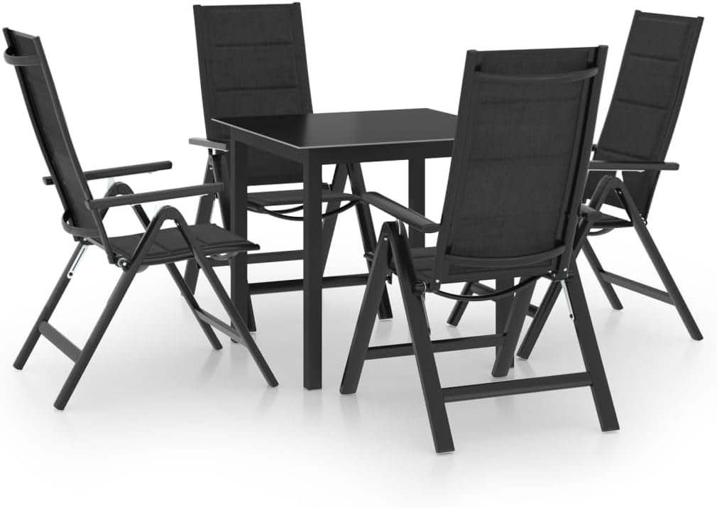 Mhdvray Essgruppe, 80x80 cm, Aluminium, Glas, Anthrazit, 5-TLG. Alu-Garten- Tisch + 4 klappbare 7-Fach verstellbare