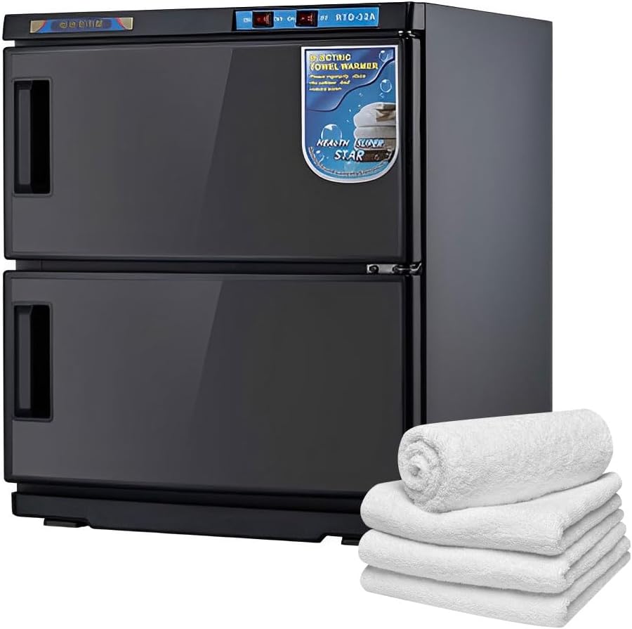 50 L Handtuchwärmer, 50 L, Schwarz, UV Heizung Schrank, Desinfektion & Heizung 2-in-1, Abnehmbare Abtropfschale & rutschfeste Füsse