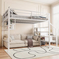 YCYDHDM Bett, 140x200 cm, Weiss, Hochbett Metallbett mit Stauraumtreppe und Lattenrost, Etagenbett Kinderbett mit Rausfallschutz