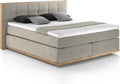 Mivano Boxspringbett, 200 x 200 cm, Beige, Levana mit Sockel aus Eiche, 7-Zonen-Federkern, Matratzen H3/H4 + Topper Premium