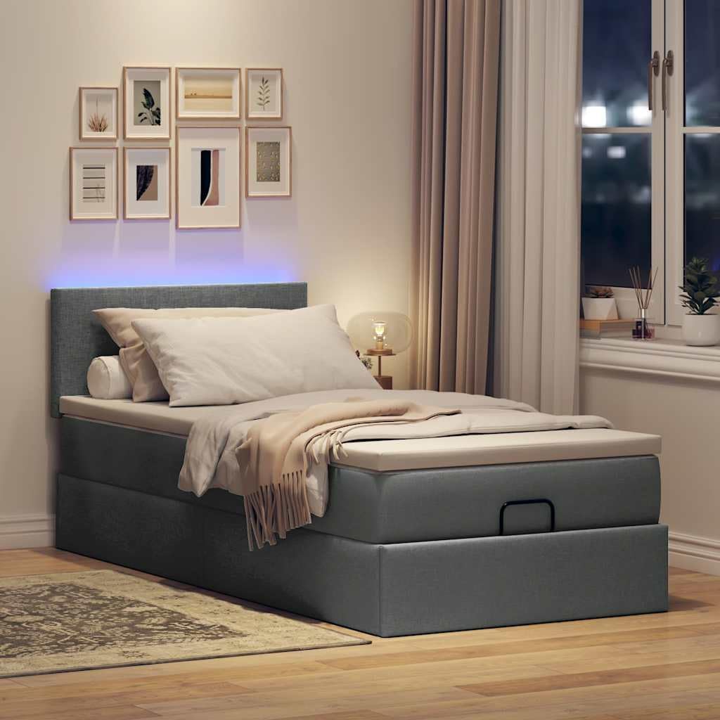 Willood Boxspringbett, 100x200 cm, Stoff (100 % Polyester), Metall, Sperrholz, Holzwerkstoff, Dunkelgrau