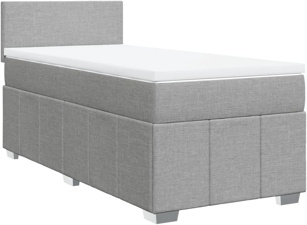 vidaXL Boxspringbett, 90x200 cm, Hellgrau/Weiss, Einzelbett mit LED Matratze Matratzenauflage, Bettgestell mit Lattenrost Kopfteil