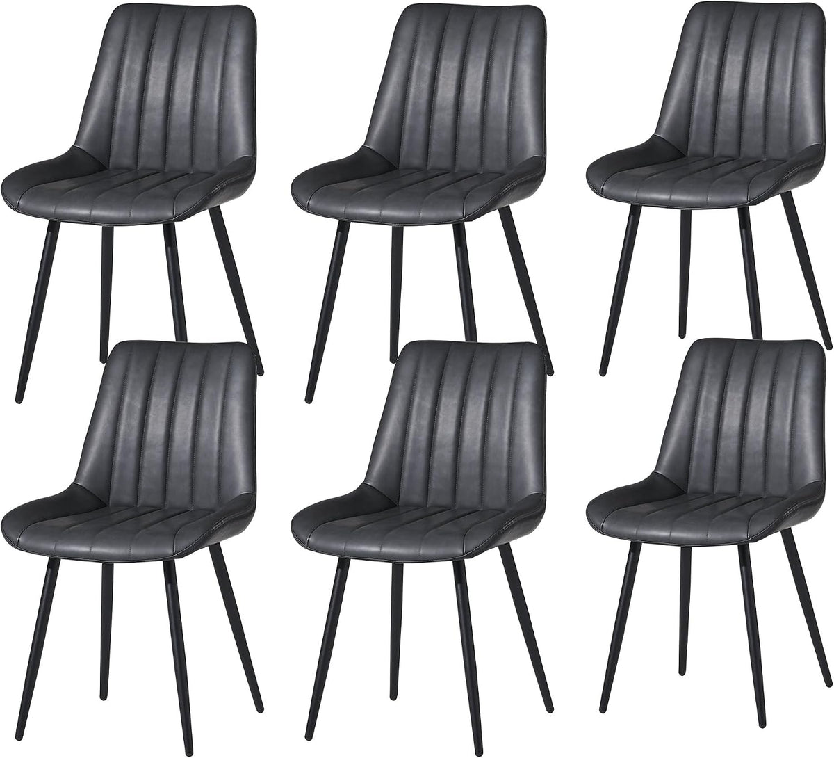 CLIPOP Sessel & Stühle, Schwarz, Esszimmerstühle 6er Set, Küchenstühle aus Kunstleder Polsterstuhl Wohnzimmerstuhl