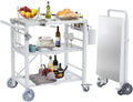 Semoprus Pizzaofen, Weiss, Klappbarer Grilltisch mit Ablageregal, Edelstahl-Grillwagen für den Aussenbereich, 3 Ablagen