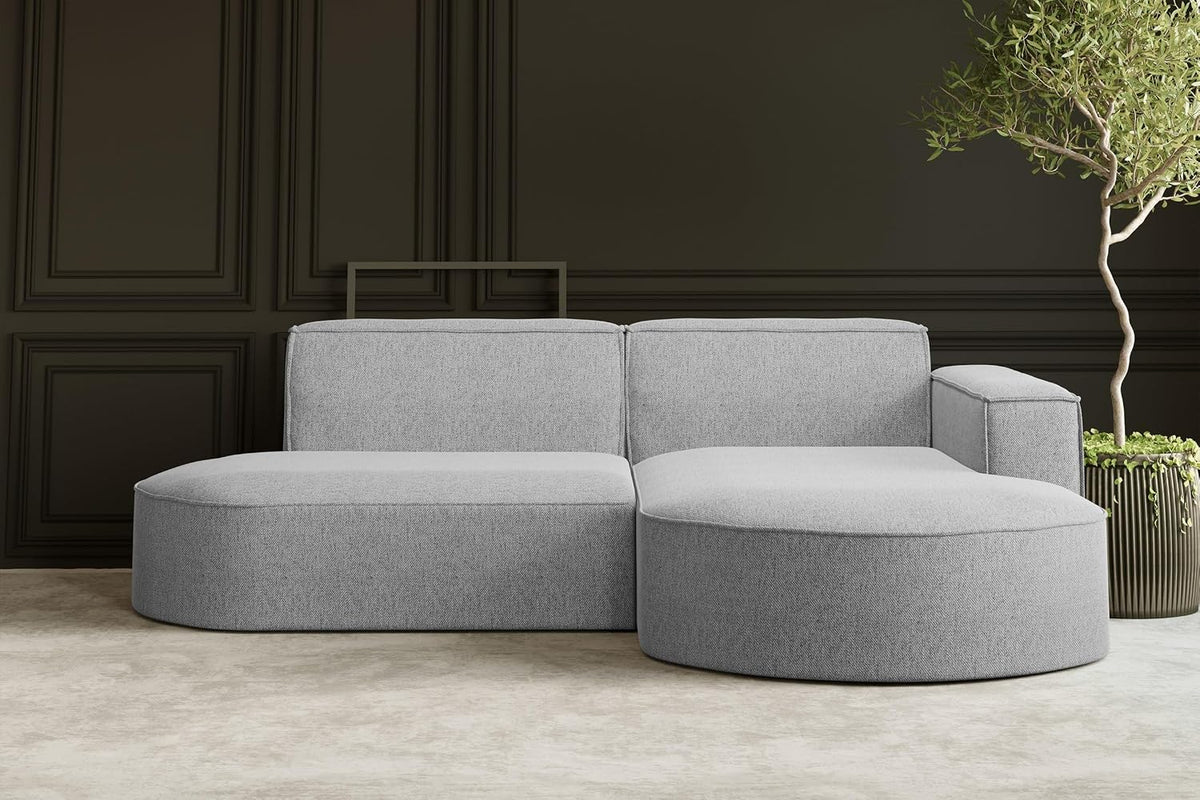 Sofa Kaiser Möbel, Grau, Ecksofa mit Wohnlandschaft, Eckcouch L-Form, 3-sitzer, Polstersofa, Bequemes Couch mit Ottomane für Wohnzimmer