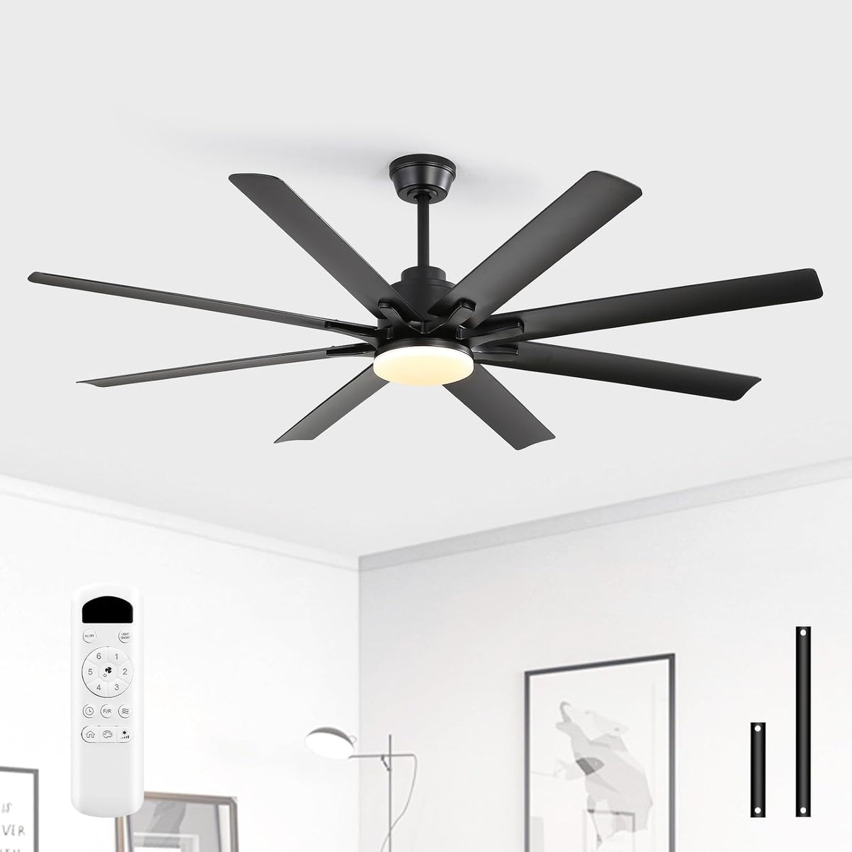 Sofucor Deckenventilator, 132 cm, Weiss, mit Beleuchtung und Fernbedienung