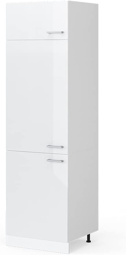 Vicco Kühlschrank, 60 cm, Der Küchenhochschrank besteht aus pflegeleichter Spanplatte 16 mm, mit einer Melaminharzbeschichtung, Weiss