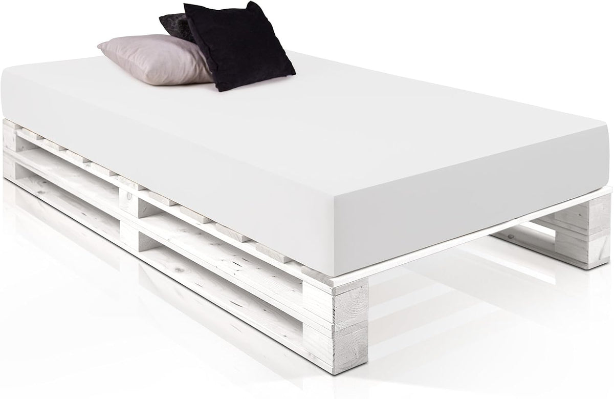 moebel-eins Bett, 120 x 200 cm, Weiss, PALETTI Massivholzbett Duo Holzbett Palettenbett aus, Palettenmöbel Made in Germany