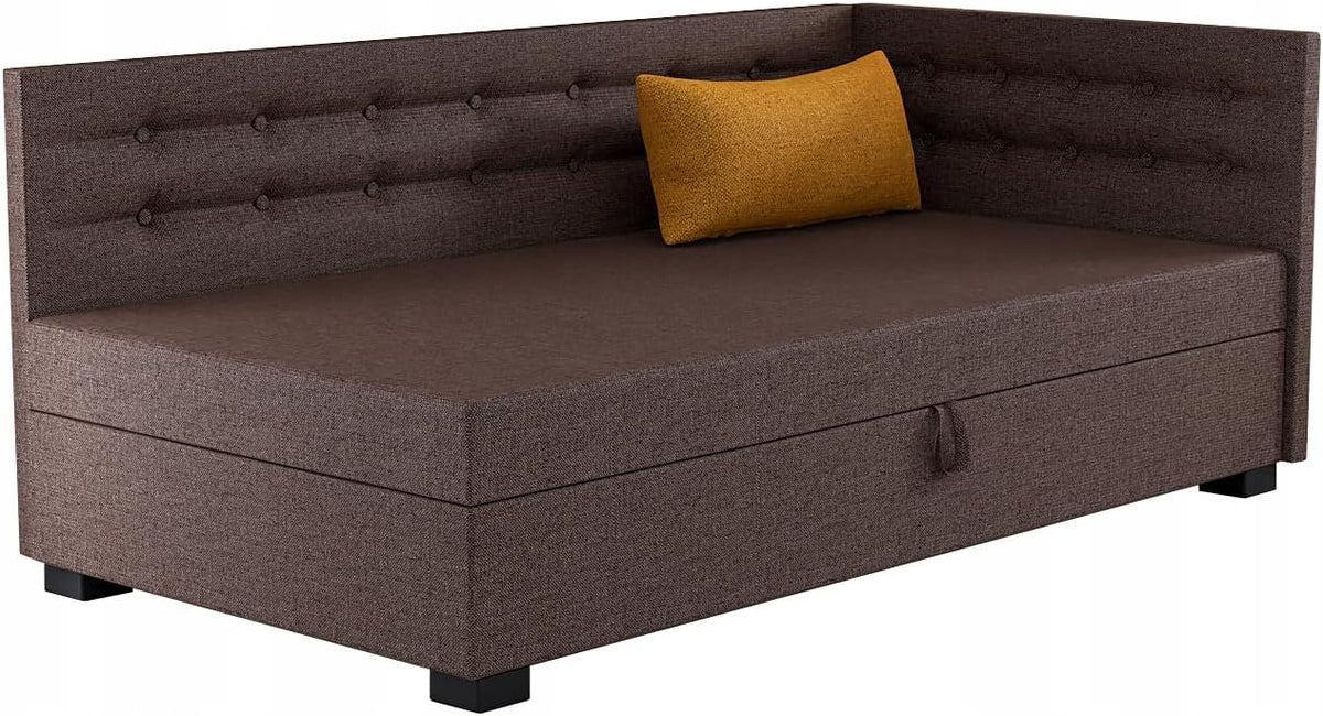 TAPCZANY24 Boxspringbett, 123x198x38 cm, Braun/Ocker, Olaf+ mit Schaumstoff Matratze, Bett mit Matratze, Polsterbett mit Bettkasten