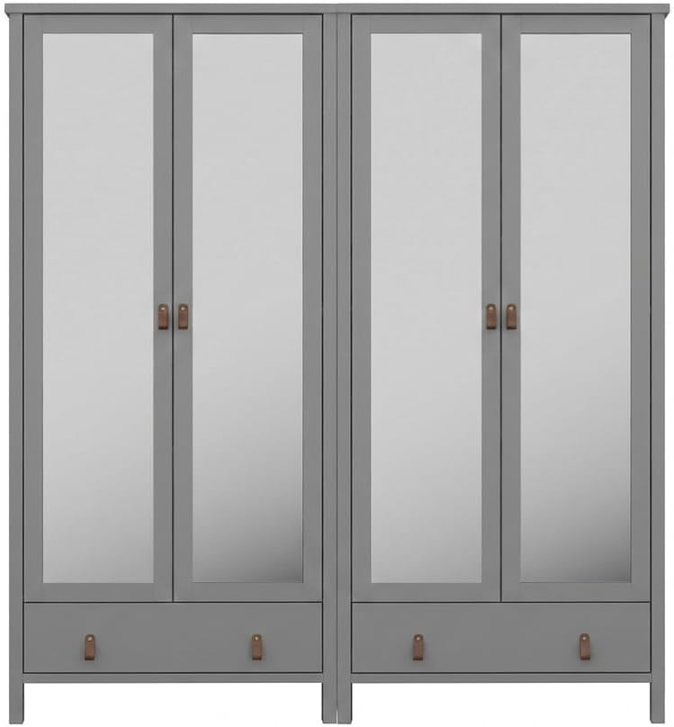 Kleiderschrank ebuy24, 178x195x50 cm, Grau, Schlafzimmerschrank, Tromsø 4 Spiegeltüren 1 Schublade MDF Schlafzimmerschrank