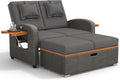 Sofa Dolamaní, Grau/Braun, Sonneninsel Outdoor Wetterfest mit Verstellbare Rückenlehne, Doppel Sonnenliege Rattan