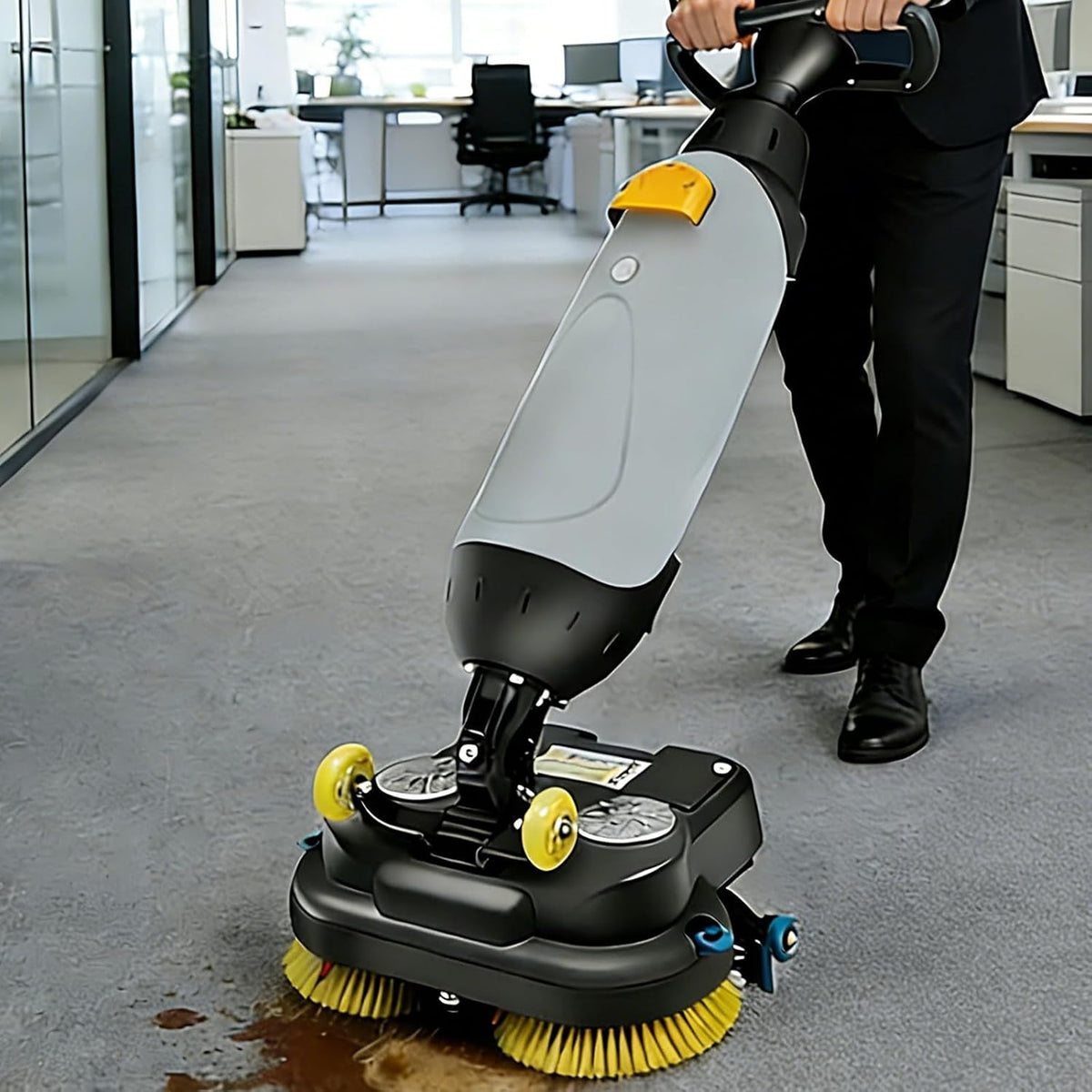 QJJML Schrubber & Bürsten, Grau, Akkubetriebene automatische Scheuersaugmaschine, 17-Zoll-Gewerbe-Scheuersaugmaschine