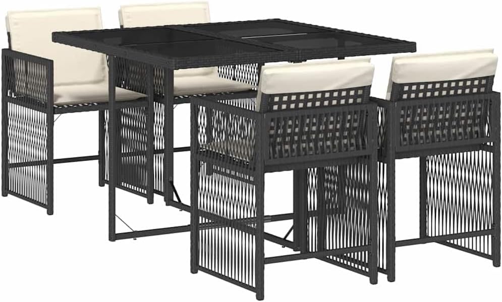 vidaXL Essgruppe, Schwarz/Beige, Garten 5-TLG., Gartenmöbel Set Tisch mit 4 Stühle, Gartengarnitur mit Kissen, Sitzgruppe Essgarnitur Terrasse