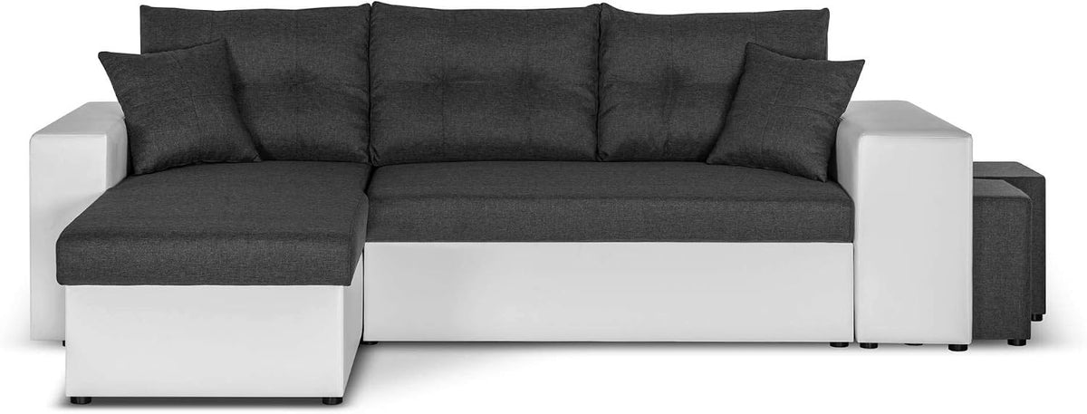 Sofa Bestmobilier, Weiss/Grau, California - Ecksofa beidseitig montierbar - Schlaffunktion