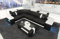 Sofa Dreams Sofa, Schwarz/Weiss, Bergamo Leder L Form Ecksofa Ledersofa mit Beleuchtung