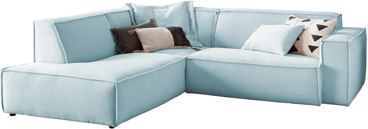 KAWOLA Sofa, Hellblau, Wohnlandschaft Ecksofa Cord L-förmiges SAMU, Recamiere Links, Lounge, Couchgarnitur Komfort