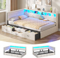 AOGLLATI Bett, Beige/Schwarz, Polsterbett Schlafsofa 90x200, Einzelbett mit LED-Beleuchtung & Ladestation, Jugendbett Tagesbett 90 x 200