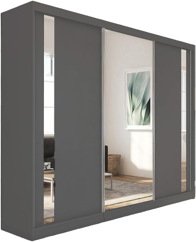 MargaretHome24 Kleiderschrank, 240 cm, Graphit, Margaret Hadas24 Gabo mit Spiegel, Organizer, Mehrzweckschrank