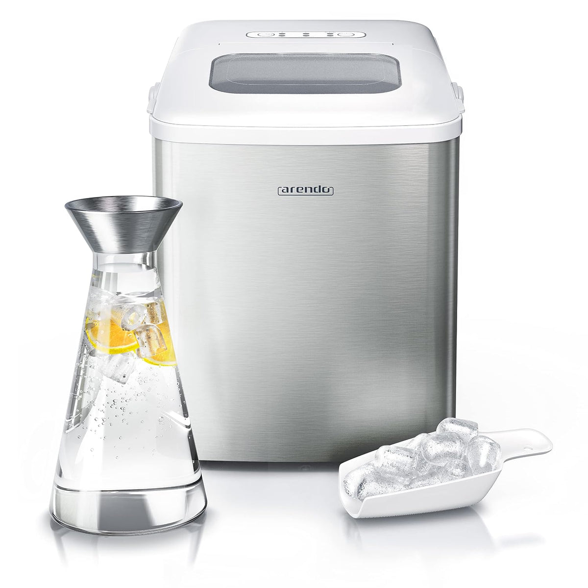 Arendo Eiswürfelmaschine, Silber, Edelstahl - Eiswürfelbereiter Edelstahl - Ice Cube Maker, Gross - ABS - BPA frei