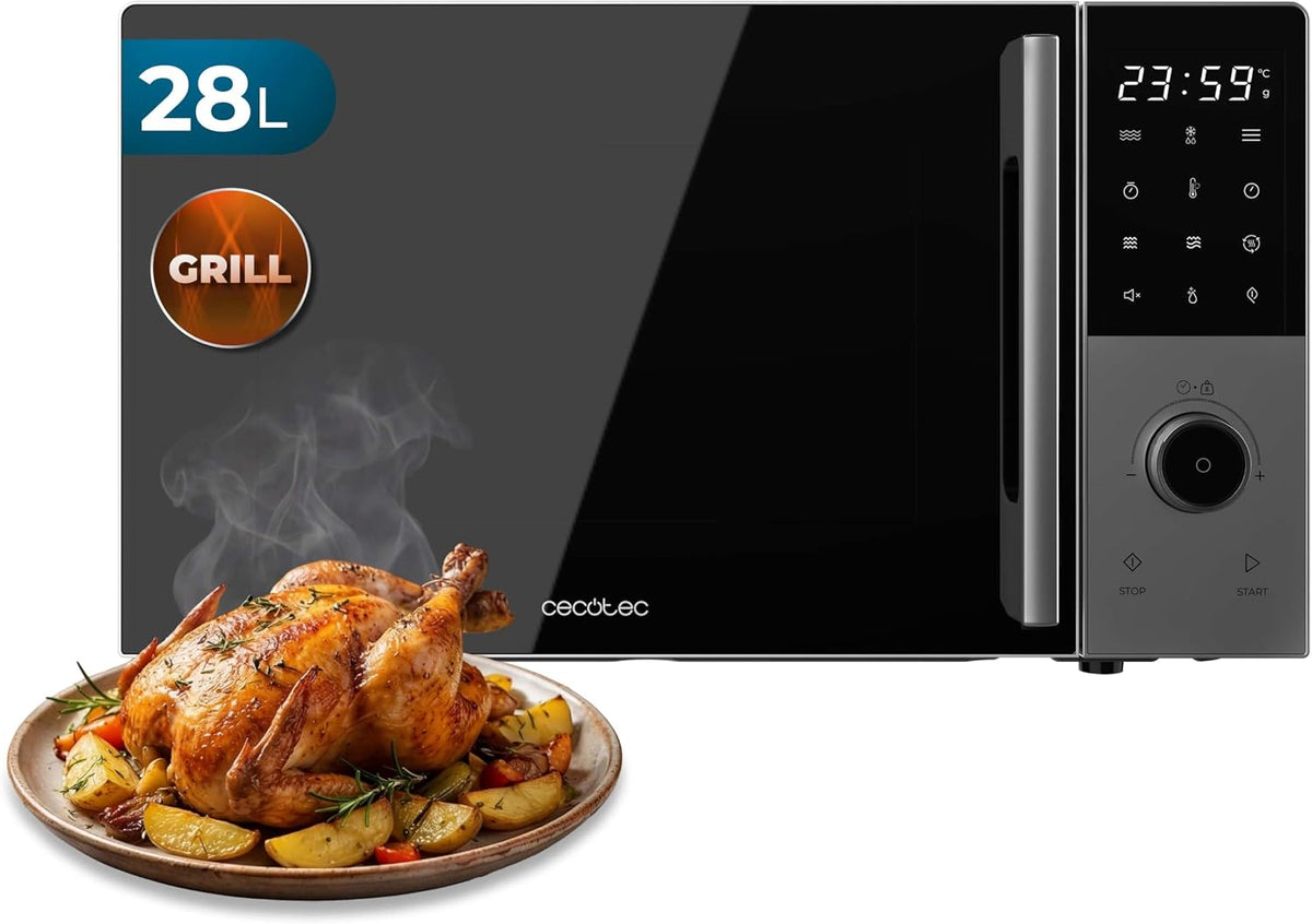 Cecotec Mikrowelle, 900 W, 28 L, Schwarz/Silber, Digitaler Mikrowellenherd mit Grill Proclean 2800