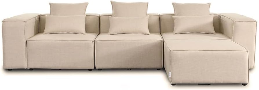 Sofa Home Deluxe, 327 x 70 x 207 cm, 46 cm, 80 cm, 100% Polyester, Beige, Verona -, Grösse: L - ca., Sitzhöhe:, Sitztiefe