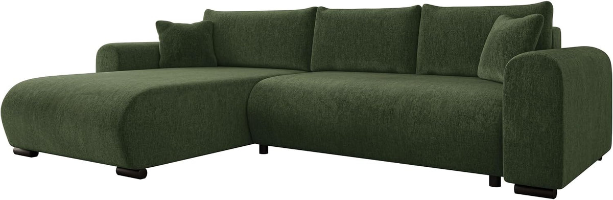 Sofa Mirjan24, Grün, Ecksofa Merkos, Eckcouch, Couch mit Schlaffunktion und Bettkasten, Wohnlandschaft, Bettfunktion L-Form
