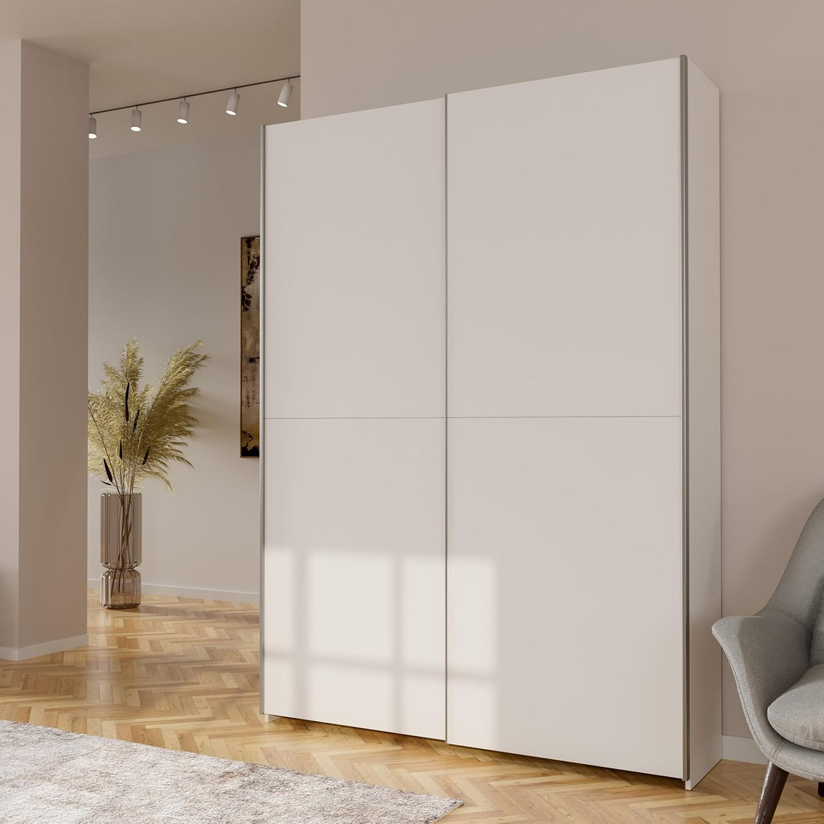 Forte Kleiderschrank, 150,1 cm, 39,1 cm, 210 cm, Weiss, Home Nook Mehrzweckschrank 150 40, moderner Schwebetürenschrank mit 2 Türen