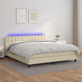 INLIFE Boxspringbett, 180x200 cm, 72.99 kg, Creme, mit Matratze & LED Kunstleder, 3134239