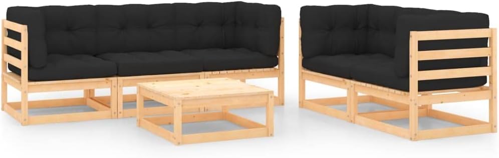 Sofa DYRJDJWIDHW, Schwarz/Naturholz, bodensofa, palettenmöbel, gartenmöbel Rattan wetterfest, 6-TLG. Garten-Lounge-Set mit Kissen Massivholz
