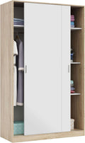 Habitdesign Kleiderschrank, 120 x 200 x 50 cm, Weiss/Eiche, mit 2 Schiebetüren und Regalfächern - Schwebetürenschrank