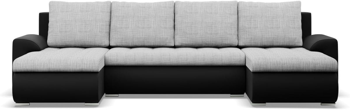 Sofa Mebligo, Grau/Schwarz, Ecksofa mit Schlaffunktion und 3 Bettkasten FORESTA, im Sitz: Wellenfeder + Schaumstoff