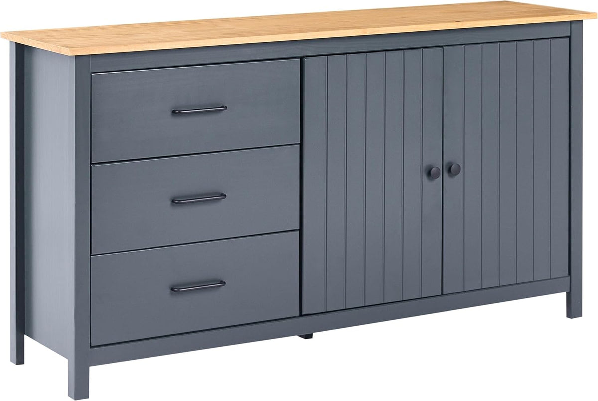 Beliani Sideboard, Kiefernholz, Dunkelblau/Hellbraun, Wohnzimmer Kiefernholz dunkelblau mit 3 Schubladen und 2