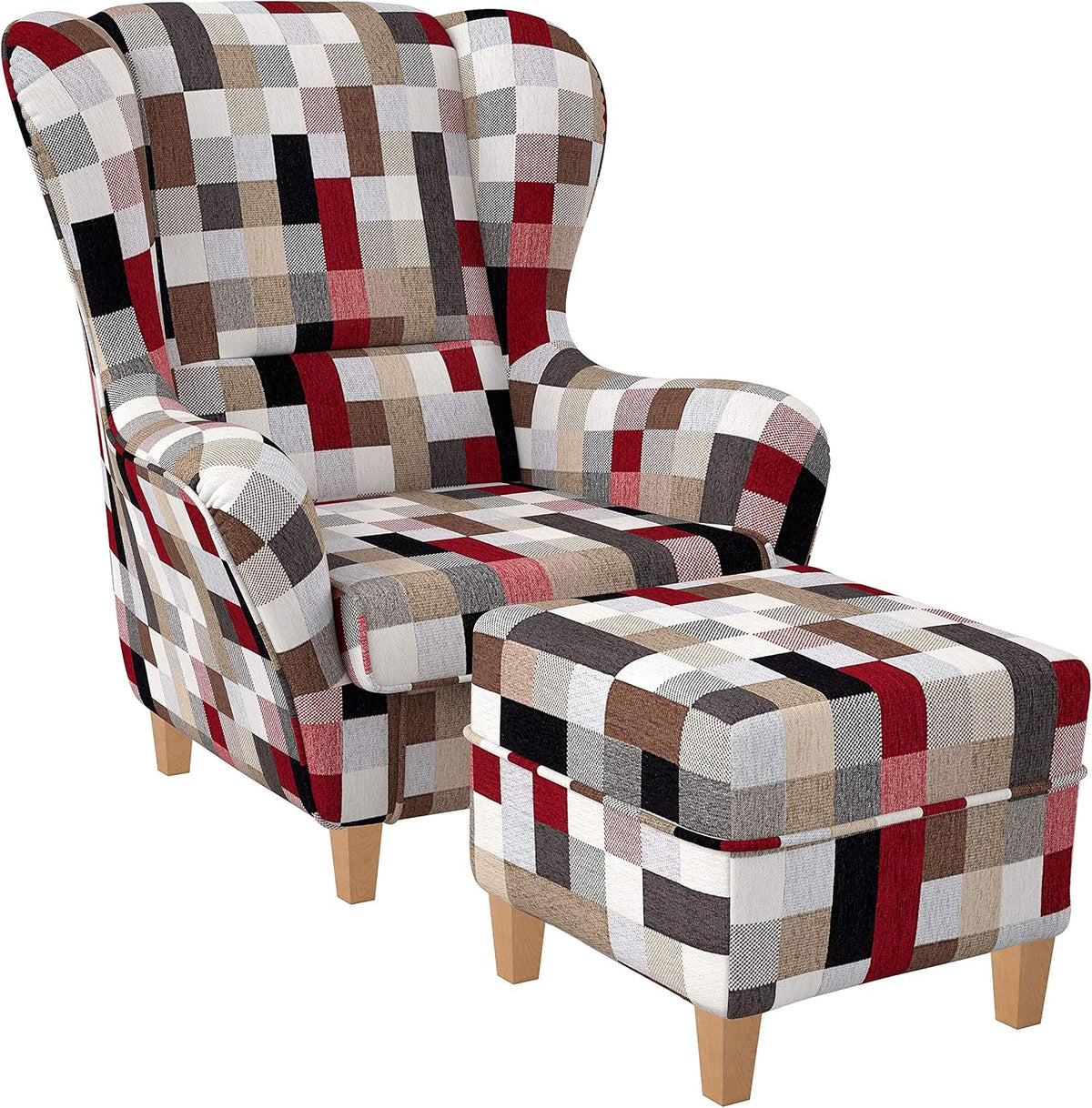 Supellex Ohren- & Armlehnensessel, Weiss/Schwarz/Rot/Braun/Beige, Ohrensessel »Sofia«, Design Patchwork, kariert
