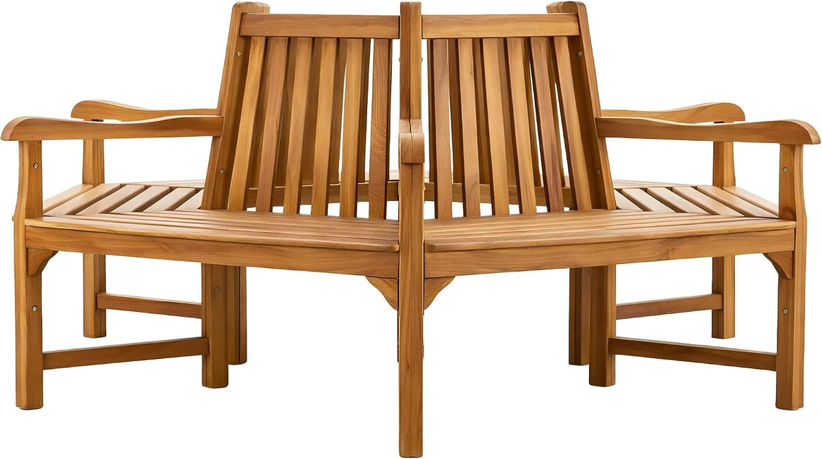 CLP Sitzbank, 200 cm, Teak, Baumbank aus Teakholz wetterfest Sonja, 360° Gartenbank rund mit Armlehnen und Rückenlehne