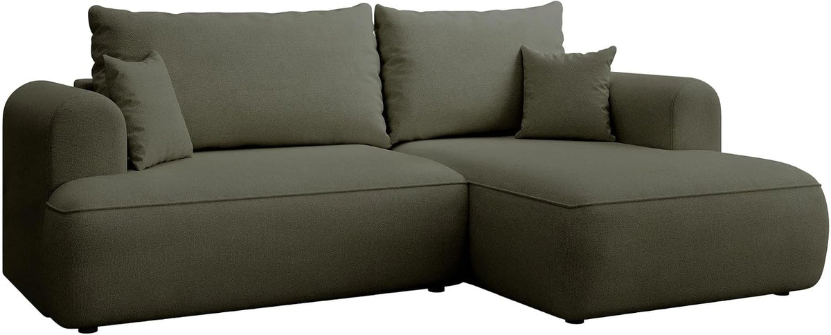 Selsey Sofa, 238 cm, Olivgrün, Ecksofa mit Schlaffunktion und Bettkasten, Chenille Stoff Easy Clean, L-Form Rechts