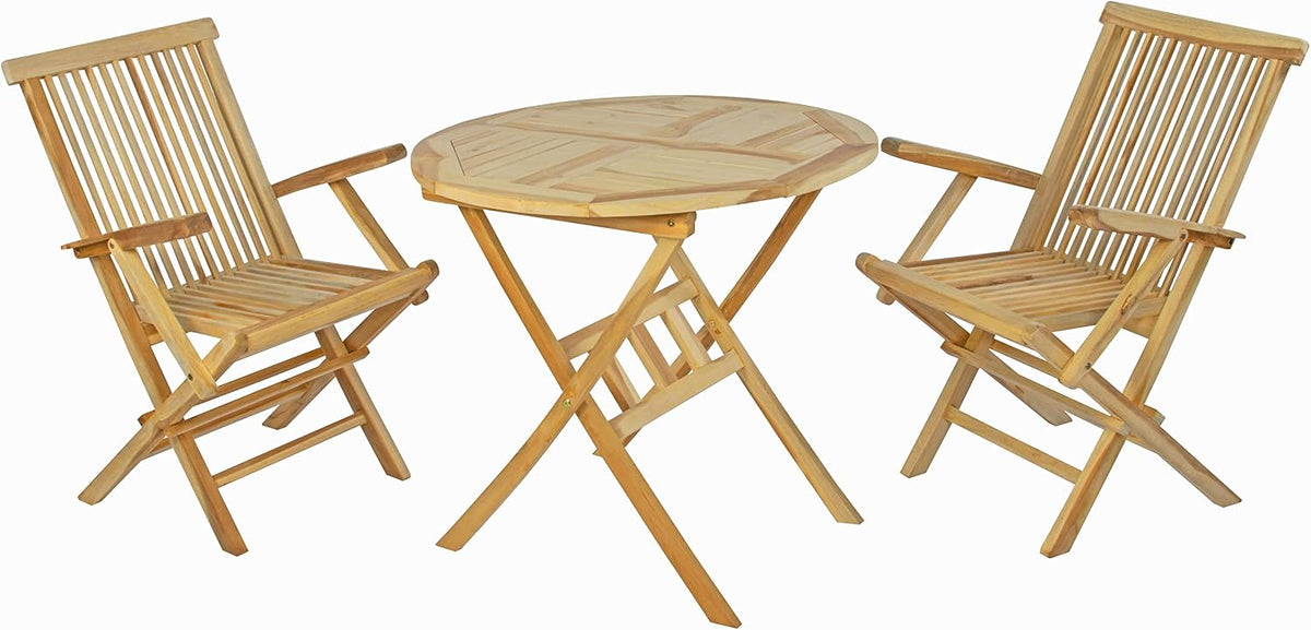 Gartenmöbel-Set SAM, 80 x 80 cm, Holz, Balkongruppe Gartengruppe Teak 3tlg Rondo Tisch Zwei