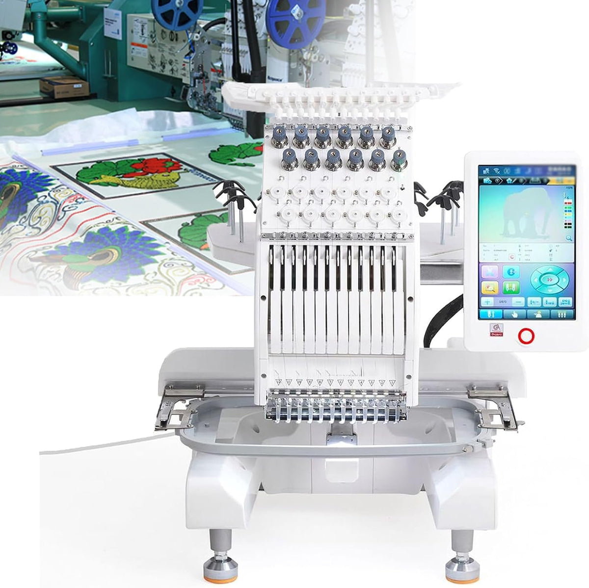 Stickmaschine, 20 x 30 cm, 25,4 cm, Schwarz, 12 Nadeln, 1000 U/min maximale Geschwindigkeit, Touchscreen, Stickbereich